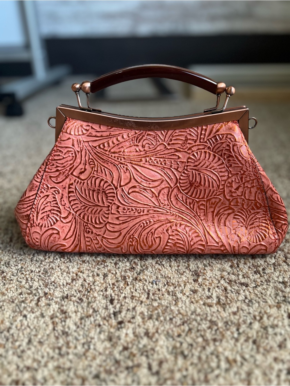 Patrica Nash Embossed Floral Top-Handle Bag in Coral Pink